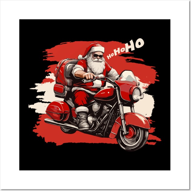 Santa riding a retro bike funny christmas 2023 gift Wall Art by GrafiqueDynasty